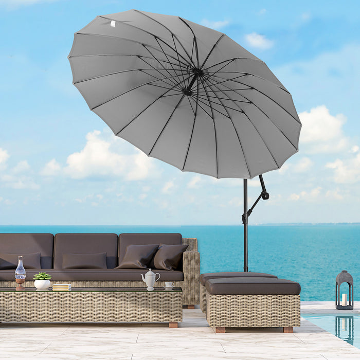 Cantilever Banana Sun Umbrella with Crank Handle - 3m Wide, 18 Ribs, Cross Base in Sleek Grey - Ideal Shade Solution for Outdoor Garden and Patio Use