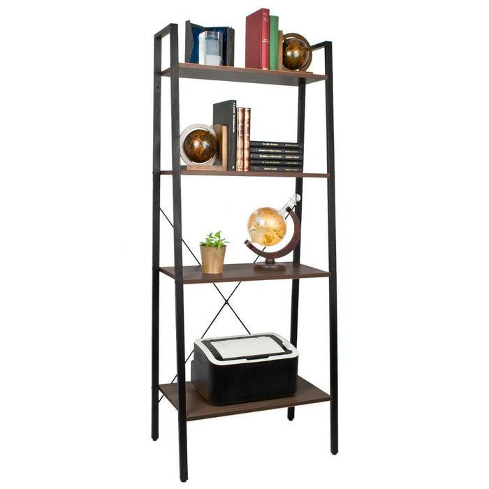 4-Tier Ladder Shelving Unit - Elegant Walnut Finish Bookcase - Ideal for Home or Office Display and Storage