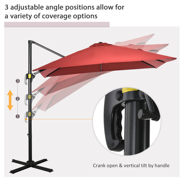 Large 2.5x2.5m Wine Red Cantilever Umbrella with Aluminium Frame - Outdoor Offset Parasol, Sun Shade, 360° Rotation with Crank Handle and Cross Base - Ideal Shelter for Patio, Garden, or Deck