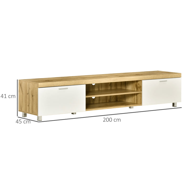 Modern 90-Inch TV Stand - Oak and White Entertainment Center with Storage Drawer and Shelving - Ideal for Living Room and Bedroom Media Organization