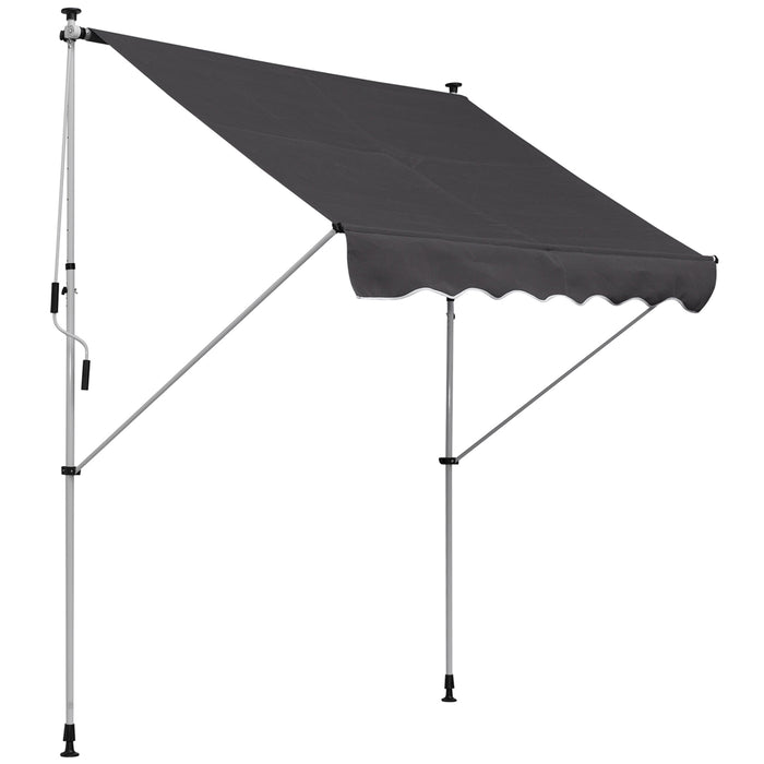 Balcony Manual Retractable Awning - 2 x 1.5m DIY Adjustable Shade Canopy, Patio Shelter in Grey - Ideal Sun Protection for Outdoor Entertaining