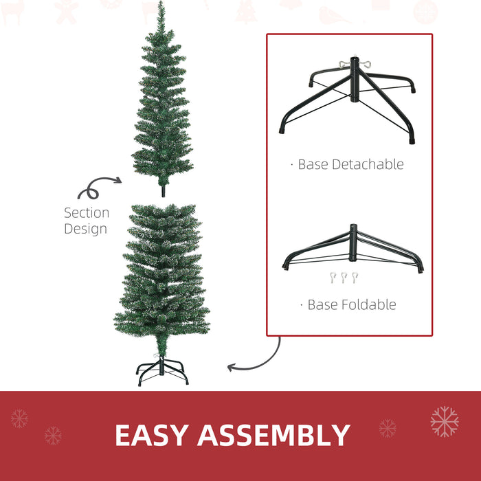 Artificial Snow-Dipped Christmas Pencil Tree 5.5FT - Xmas Holiday Home Indoor Decoration with Foldable Black Stand - Ideal for Festive Space-Saving Display