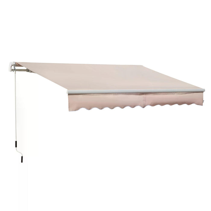 Retractable Manual Awning 4x2.5m - Window/Door Sun Shade Canopy, Beige with Fittings and Crank Handle - Ideal for Residential Outdoor Space Protection