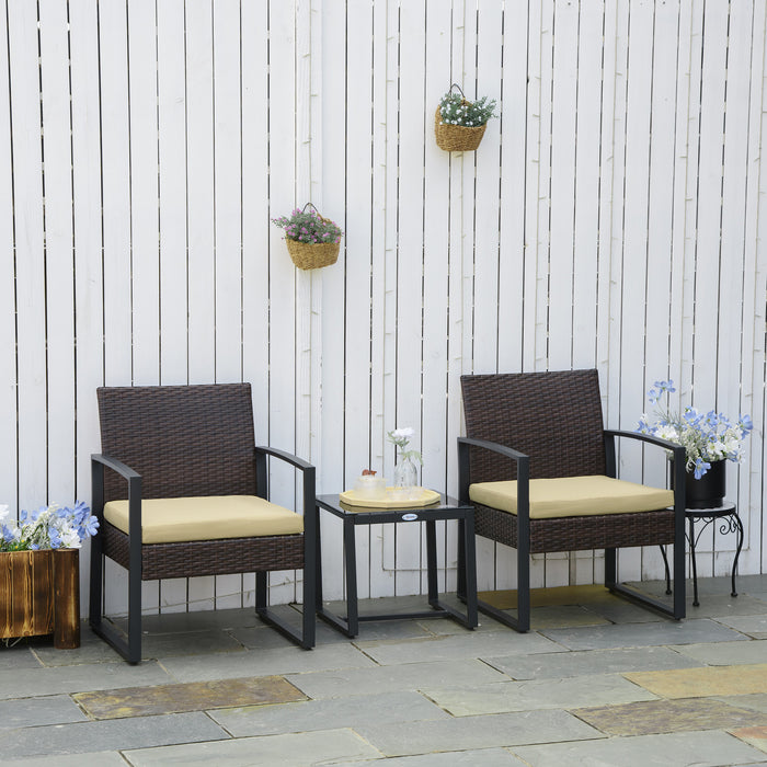 PE Rattan 3-Piece Garden Set - Patio Bistro Furniture with Sofa, Coffee Table, Chairs in Beige - Ideal for Conservatory and Outdoor Lounging