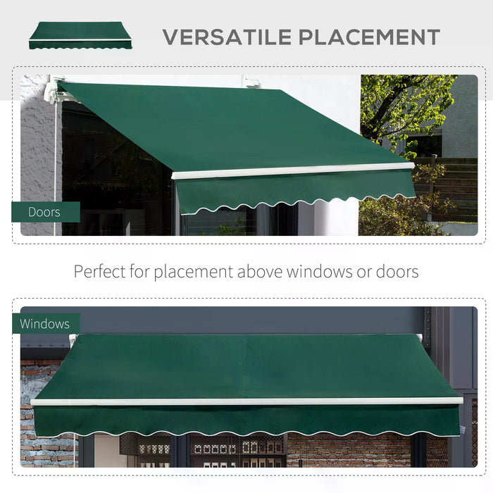 Manual Patio Awning 4x2.5m - Green Canopy Sun Shade with Retractable Design and Fittings - Outdoor Shelter for Gardens and Patios