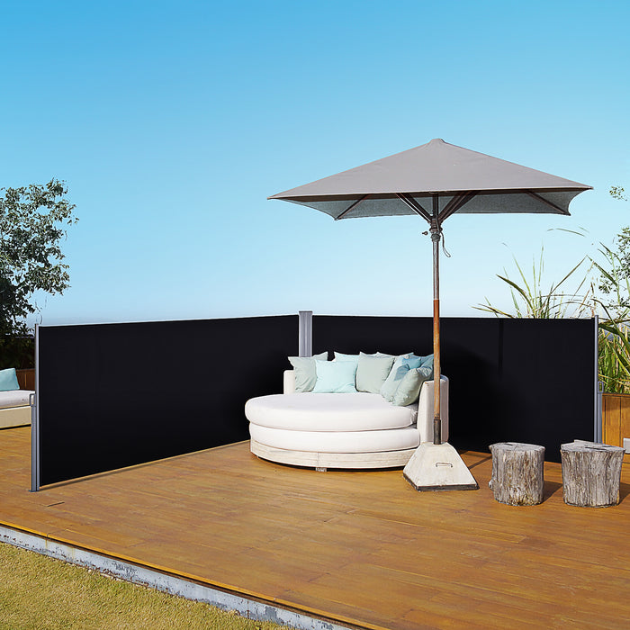 Outdoor Double Canopy Awning - 6 x 1.6 M Retractable Sun and Rain Protection with Steel Frame - Ideal for Garden Privacy, Home, and Commercial Use, Black