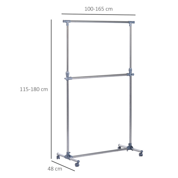 Heavy Duty Garment Rail - Sturdy Clothes Hanging Display Stand with Wheels - Adjustable Rack for Wardrobe Organization and Storage