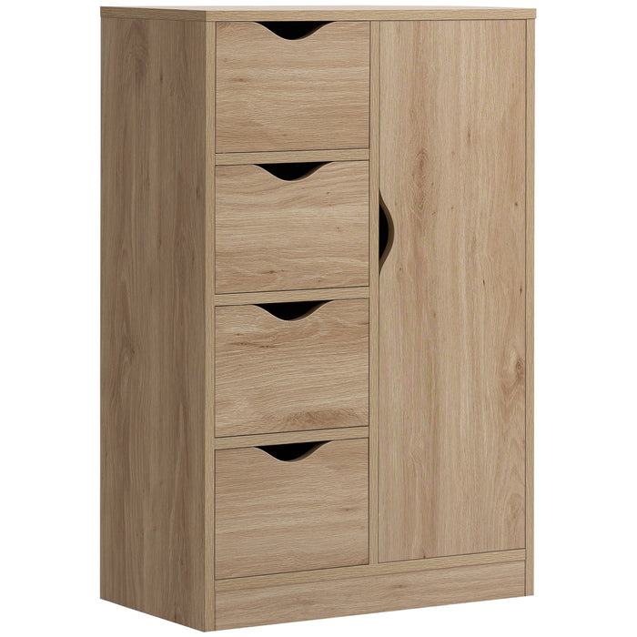 Freestanding 4-Drawer and Door Cupboard Storage Cabinet - Versatile Utility for Bathroom, Kitchen, Bedroom - Elegant Natural Design for Organized Living Spaces