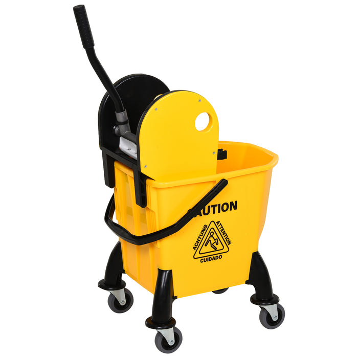 Heavy-Duty 26L Mop Bucket with Water Wringer - 4-Wheeled, Metal Handle, Plastic Construction, Pole Holder Cleaning Cart in Yellow - Ideal for Home and Commercial Use