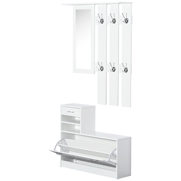 Entryway Organizer Combo in Classic White - Coat Rack with Storage Bench and Shoe Cubby - Ideal for Tidy Hallways and Foyers