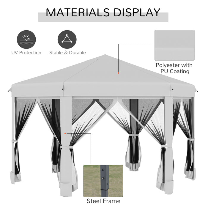 Hexagonal Pop Up Gazebo Canopy Tent - 3.2m, Mesh Sidewalls, UV Protection, Handy Carry Bag - Outdoor Events, Garden Shade