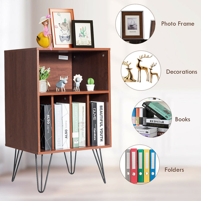 Modern Display Bookshelf - 5-Compartment Brown Bookshelf with Metal Legs - Ideal for Organizing Books and Display Home Decor Items