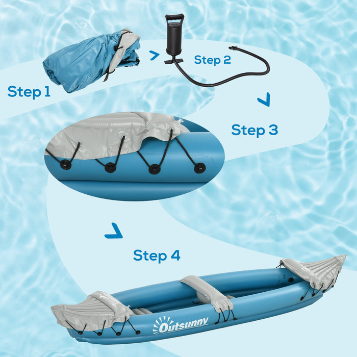 Two-Person Inflatable Kayak Canoe Combo - Includes Air Pump and Aluminium Oars, 318x80x50cm, Blue - Perfect for Couples' Water Adventures