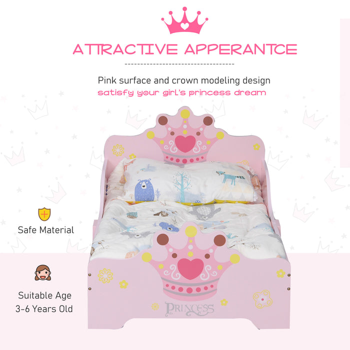 Princess-Themed Wooden Toddler Bed - Crown Motif with Safety Rails, Easy Clean Design - Ideal for Girls Aged 3-6, Charming Pink Gift