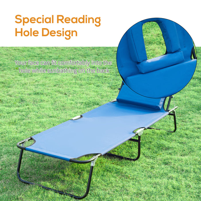 Foldable Sun Lounger with Pillow - Reclining Chair, Reading Hole for Garden & Beach - Adjustable Backrest for Outdoor Relaxation