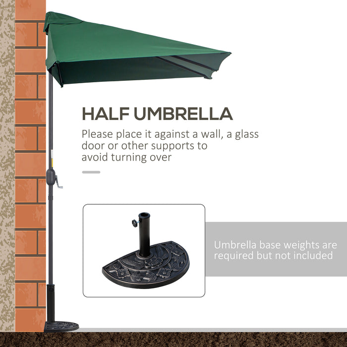 Balcony Semi Round Umbrella with Crank Handle, 2.3m - UV-Protected, Wind-Resistant Half Parasol in Green - Ideal for Small Outdoor Spaces & Patios (Base Not Included)