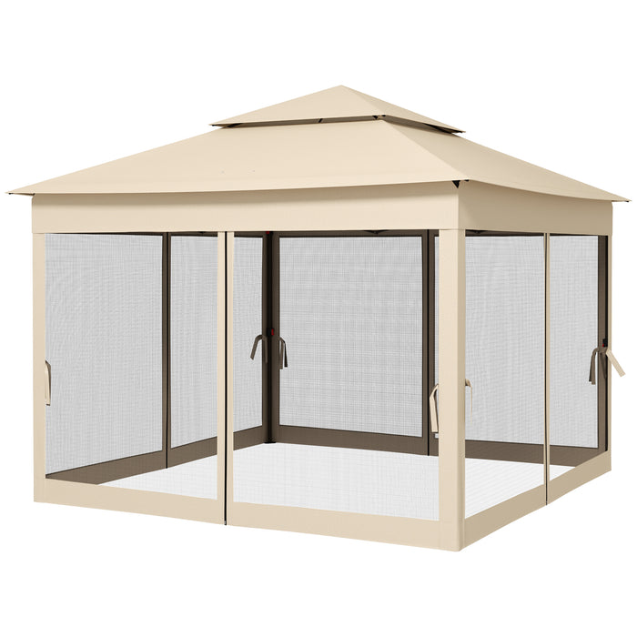 Outdoor Party Gazebo 3x3m with Double-Roof - Garden Tent with Mosquito Netting and Portable Carry Bag - Ideal Event Shelter for Patio, Cream White