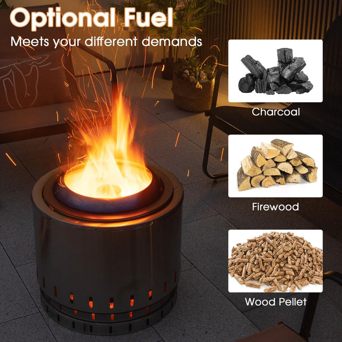 Stainless Steel Smokeless Fire Pit - Oxygen-Enriched Fire Technology, Silver Finish - Ideal for Outdoor Entertainment and Campfires