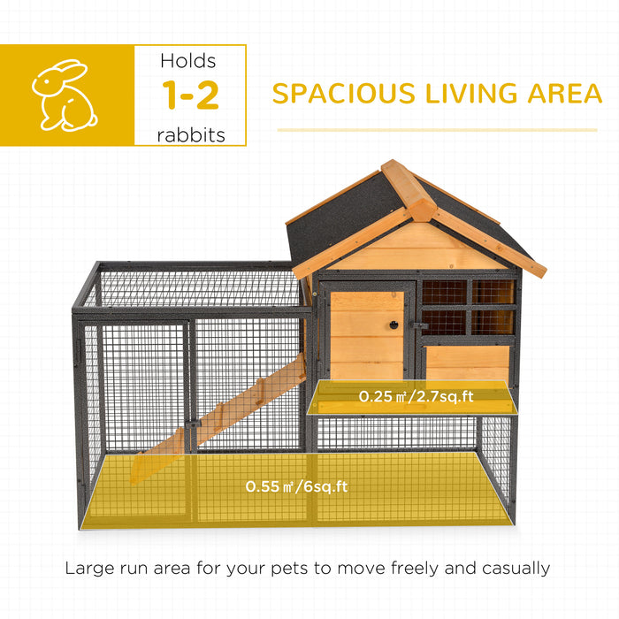 Elevated Wooden Rabbit Hutch with Metal Frame - Outdoor Pet Bunny Cage, Slide-Out Tray for Easy Cleaning - Ideal for Small Animals Safe Housing