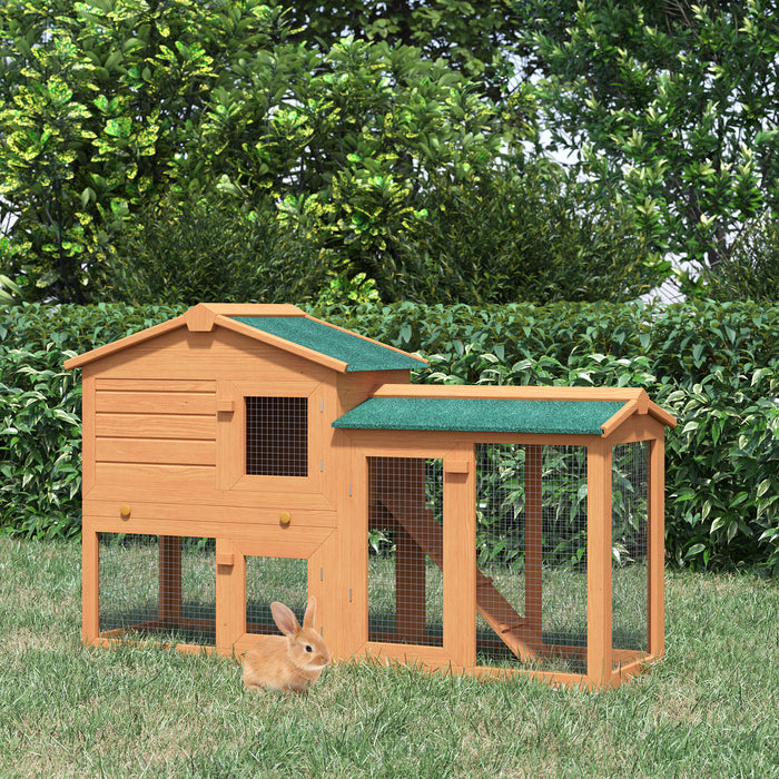 Outdoor Wooden Rabbit Hutch with Run - Guinea Pig Cage with Pull Out Tray, 145x45x85 cm - Ideal Habitat for Small Animals and Bunnies