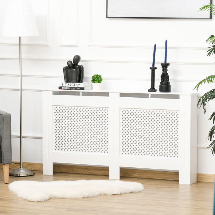 Modern White Painted Wooden Radiator Cover - Large Heating Cabinet with Grill Style Design - Enhances Home Decor & Conceals Radiators