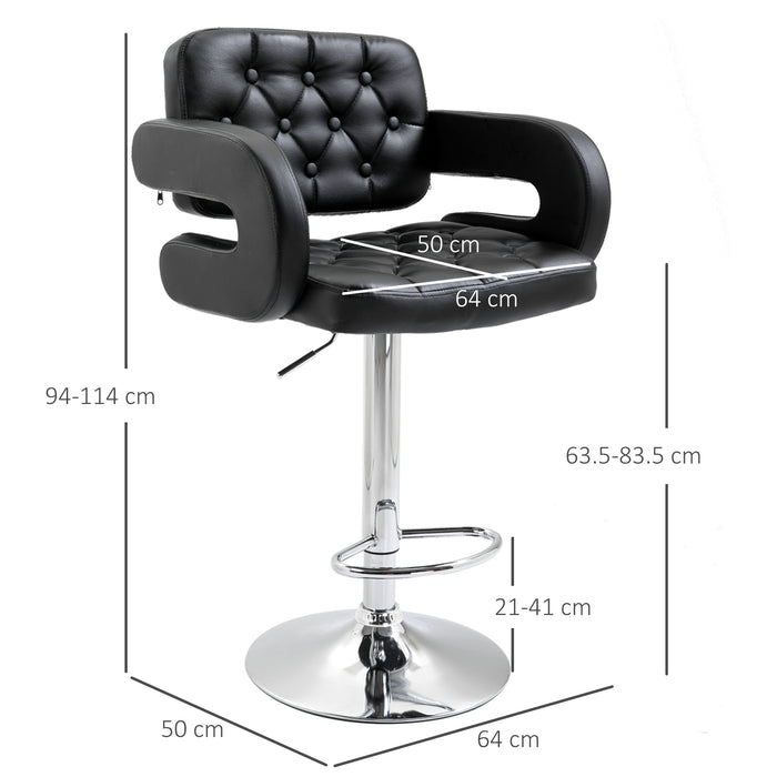 PU Leather Swivel Bar Stool - Height Adjustable with Back, Armrest, and Footrest - Elegant Seating for Kitchen and Bar Areas