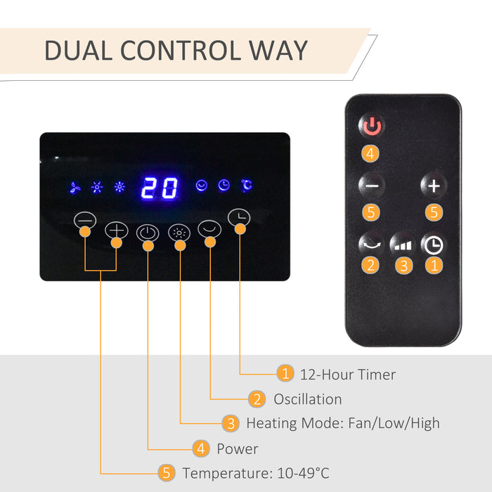 Ceramic Tower Heater with LED Display - Oscillating Indoor Space Warmer with Remote & 12H Timer, Tip-Over & Overheat Safety Features - Ideal for Home or Office Use, 1000W/2000W