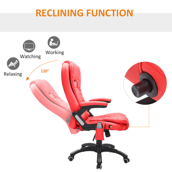 Ergonomic PU Leather High-Back Chair - Massage & Heat Features with Tilt/Reclining Support in Red - Comfort for Long Working Hours