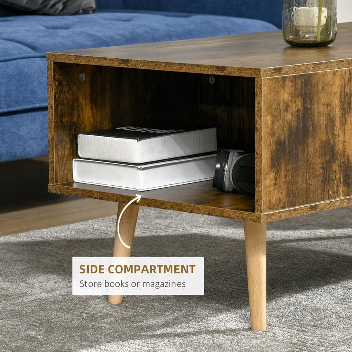 Open Shelf Coffee Table - Retro Cocktail Table with Solid Wood Legs, Rustic Brown Finish - Stylish Living Room Furniture with Storage Space