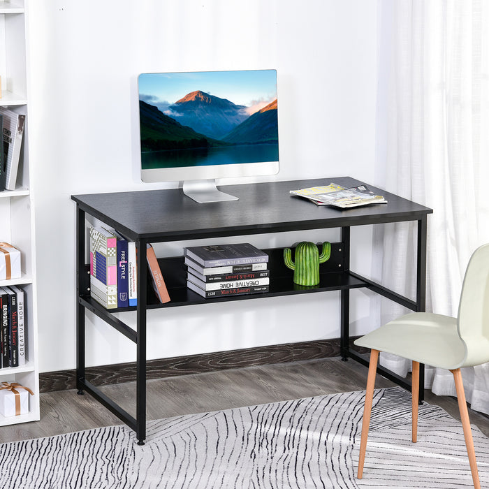 Adjustable Computer Desk with Storage Shelf - Sturdy Metal Frame Home Office Workstation for Writing and Study - Ideal for Laptop Use and Maximizing Small Spaces