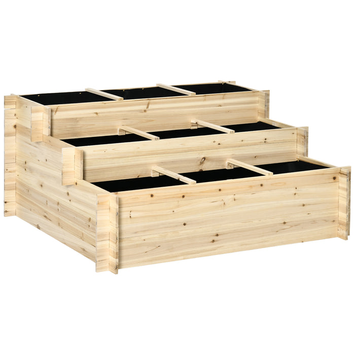 Elevated 3-Tier Garden Bed with 9 Growing Sections - Planter Box with Non-woven Fabric Liner for Vegetables, Flowers, Herbs - Ideal for Outdoor and Indoor Gardening