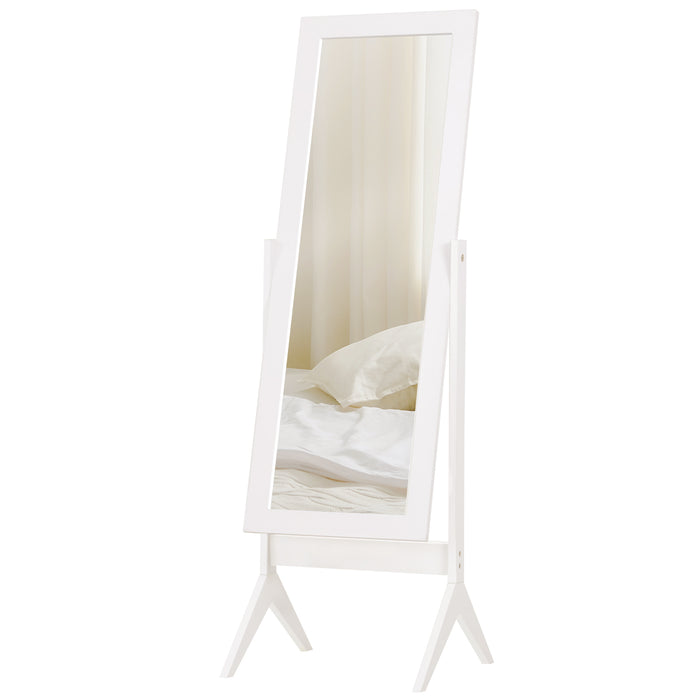 Freestanding Full-Length Bedroom Mirror - Tall 148x47cm with Adjustable Viewing Angle, White Finish - Ideal for Outfit Checks and Room Ambiance Enhancements