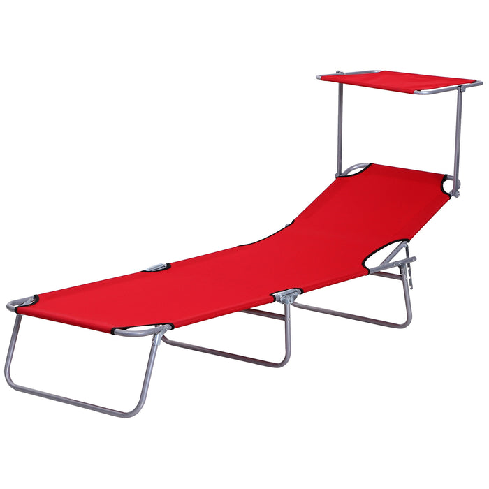 Outdoor Folding Sun Lounger with Adjustable Awning - Reclining Beach and Patio Sleeping Chair - Ideal for Sunbathing and Relaxing Outdoors