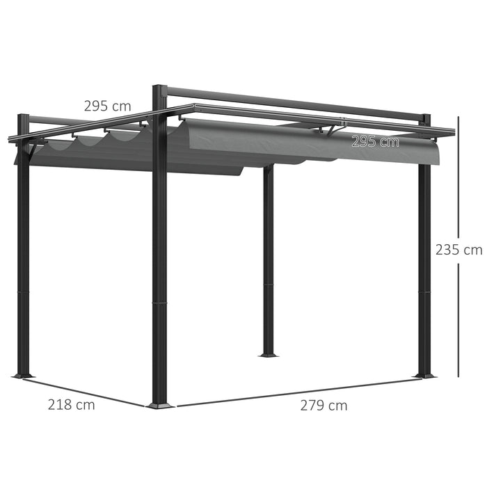 Retractable 3x3m Pergola Gazebo - Aluminium Frame Garden Shelter for Outdoor Living - Ideal for Patios, Decks, and Grill Areas, Dark Grey