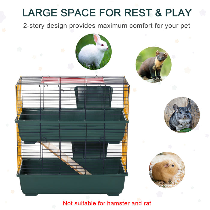 2-Story Small Animal Cage with Accessories - Spacious Pet Habitat with Three Access Doors, Ideal Play House for Chinchillas, Puppies, Guinea Pigs - 80x44x82cm Multilevel Comfort