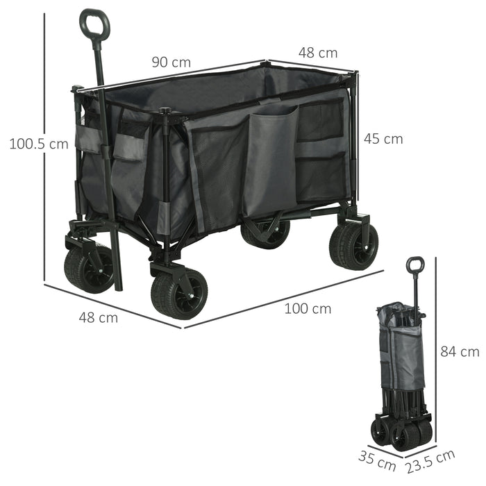 Folding Garden Trolley with Cargo Trailer - Collapsible Camping Wagon with Durable Wheels, Dark Grey - Perfect for Outdoor Utility and Storage