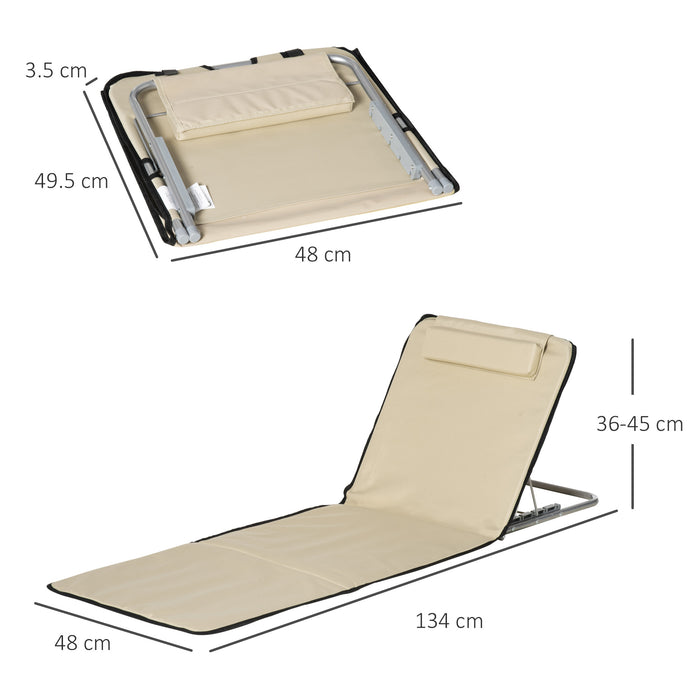 Foldable Garden Beach Chair Mat Duo - Lightweight Adjustable Sun Lounger with Metal Frame and PE Fabric - Perfect for Outdoor Relaxation with Head Pillow, Beige