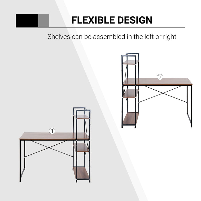 4-Tier Bookshelf Computer Desk - Sturdy Metal Frame with Wooden Top, Home Office Workstation in Walnut & Black - Ideal for Students & Remote Workers