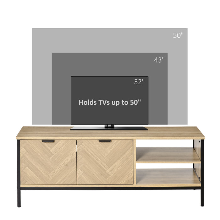 Adjustable Double Door Television Stand - Space-Saving Entertainment Center with Storage Shelves - Ideal for Home Living Room and Bedroom Décor in Natural Finish