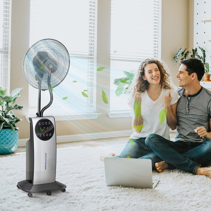 Humidifying Misting Pedestal Fan with Water Spray - 3-Speed Standing Fan, 3.1L Tank & Electric Mosquito Killer Feature, Black - Ideal for Cooling & Insect Control in Home or Outdoor Spaces