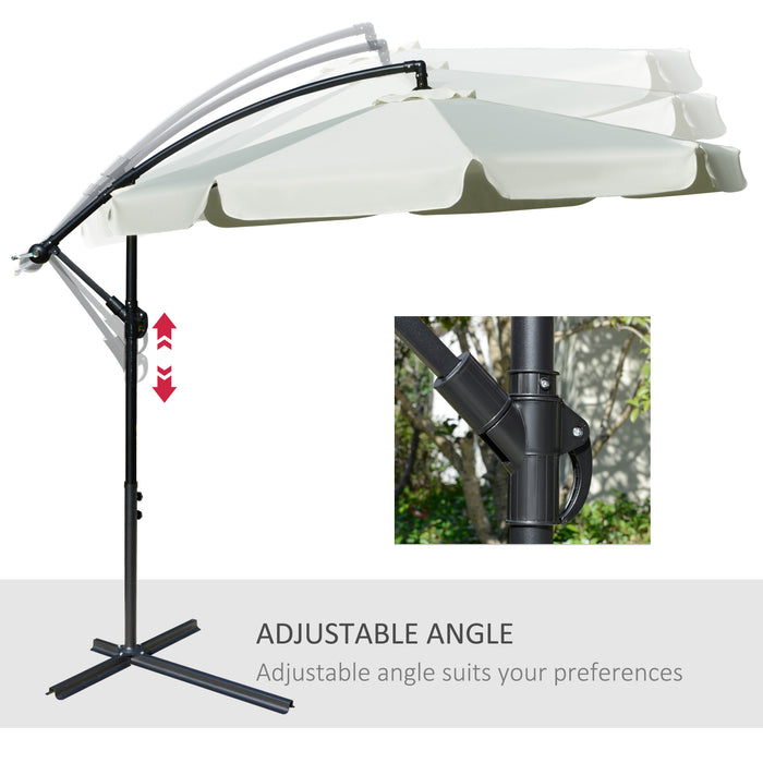 Banana Parasol Cantilever Umbrella 2.7m - Outdoor Hanging Sun Shade with Crank Handle, Cross Base - Perfect for Patio Protection, Cream White