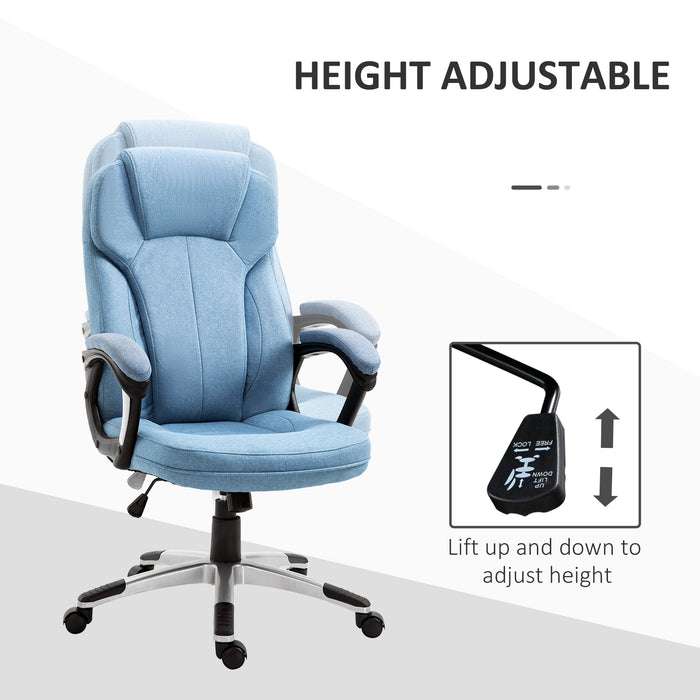 Ergonomic Linen Fabric Desk Chair - Height Adjustable with Padded Armrests and Tilt Feature, Blue - Comfortable Seating for Home Office Use