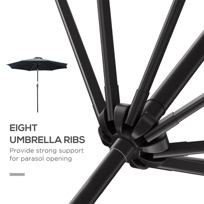 Tilting Parasol - 3m Outdoor Sun Shade Umbrella with 8 Ribs, Tilt and Crank Handle, Black - Ideal for Balcony, Bench, and Garden Use