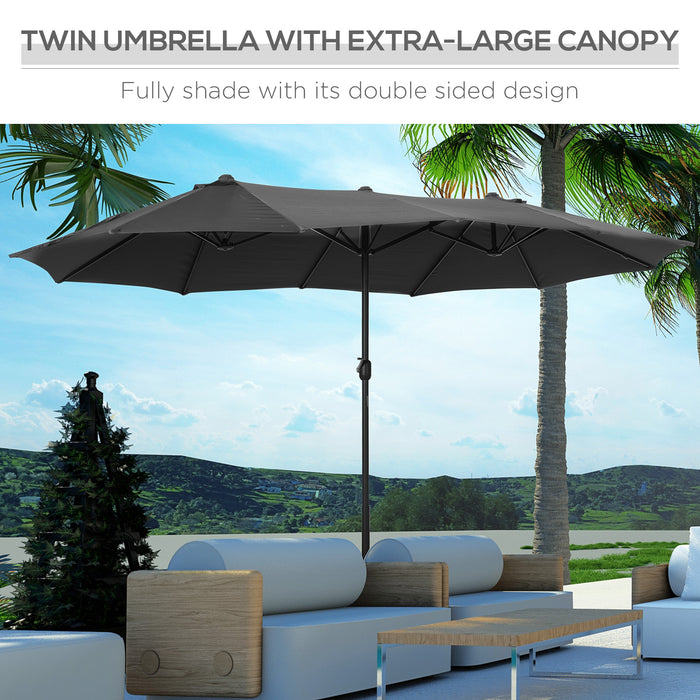 Double-Sided 4.6m Garden Parasol - Patio Sun Umbrella with Market Shelter Canopy & Sturdy Cross Base - Outdoor Shade Solution in Elegant Grey