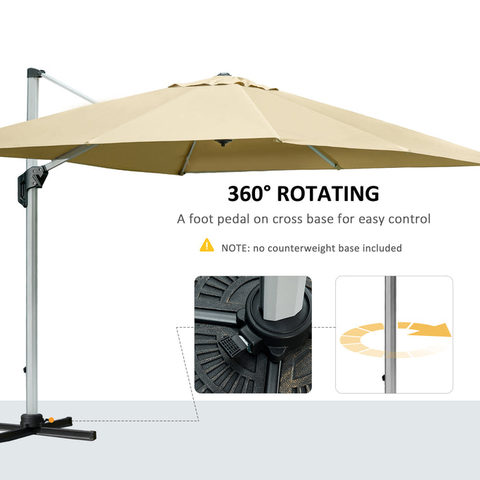 Cantilever Roma Parasol - 3x3m Aluminum Frame, Crank & Tilt, 360° Rotating, 250g Polyester Garden Umbrella with Cross Base - Ideal SunShade for Outdoor Comfort, Beige