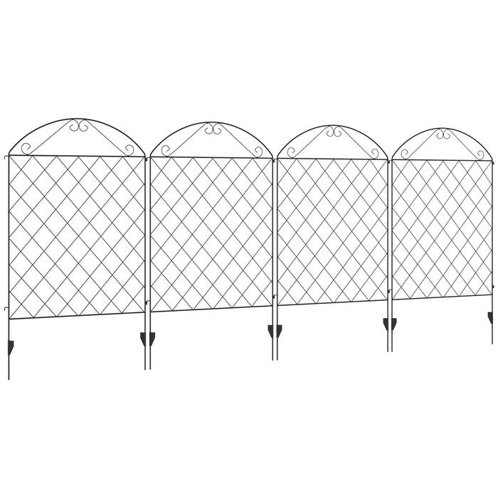 Outdoor Picket Fence Panels - 43in x 11.5ft Rustproof Metal Wire for Landscape and Flower Bed Border - Decorative Edging Animal Barrier in Black, Set of 4