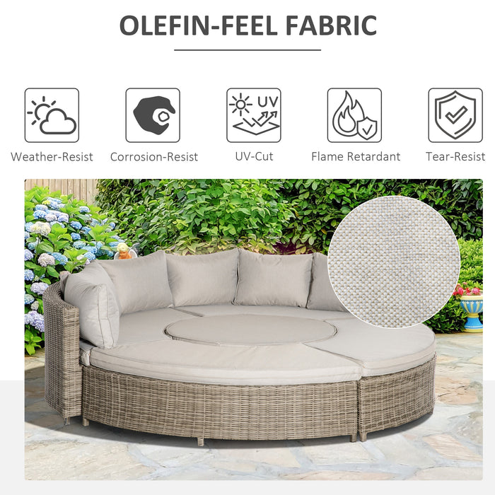 Outdoor Rattan Daybed and Lounge Set - 6-Seater PE Rattan Furniture with Liftable Coffee Table, Olefin Cushions - Ideal for Patio Socializing and Relaxation