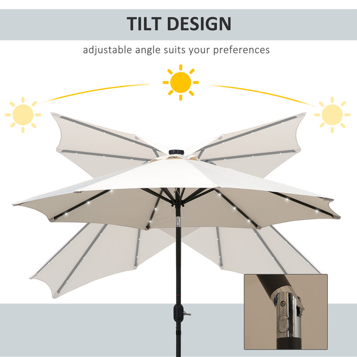 Solar-Powered 24-LED Patio Umbrella in Creamy White - Outdoor Weather-Resistant Illuminated Parasol - Ideal for Nighttime Garden Ambiance