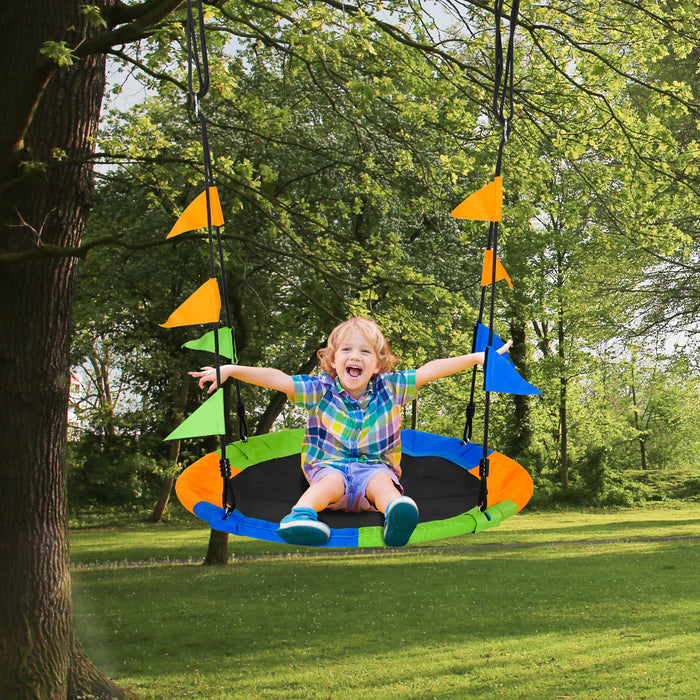 Kids Saucer Tree Swing Set with Adjustable Rope - Waterproof Round Seat, Sturdy Steel Frame for Outdoor Play - Ideal for Backyard Fun and Playground Activities