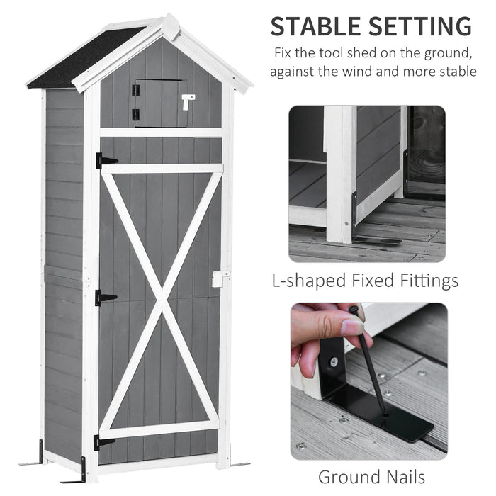 Garden Storage Shed - Multifunctional Wooden Tool Cabinet with Lockable Doors & Integrated Workstation - Spacious Outdoor Solution for Equipment & Supplies, 182x78x52.5 cm, Grey